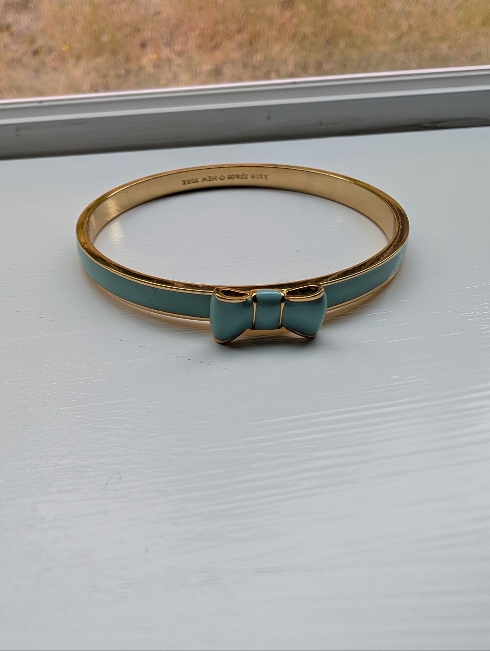 Kate Spade Take A bow Aqua and Gold Enamel Bangle Bracelet